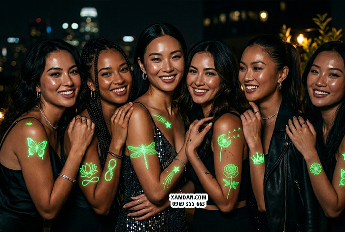 HÌNH XĂM DÁN DẠ QUANG DÁN NHIỀU VỊ TRÍ CƠ THỂ