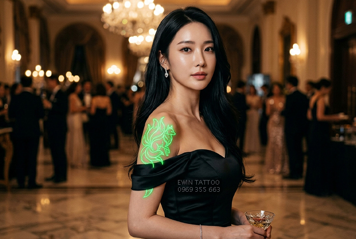 Hình Xăm Dán Dạ Quang - HOA VĂN HÌNH CÁO CHÍN ĐUÔI