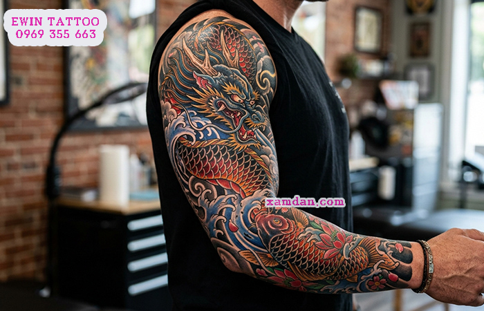 Ý Nghĩa Hình Xăm Cá Chép Hóa Rồng – Biểu Tượng Của Thành Công, Ý Chí Và Sự Chuyển Mình Phi Thường