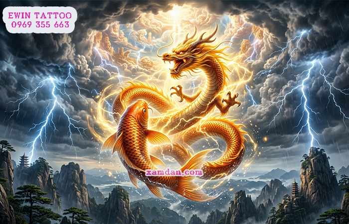 Ý Nghĩa Hình Xăm Cá Chép Hóa Rồng – Biểu Tượng Của Thành Công, Ý Chí Và Sự Chuyển Mình Phi Thường