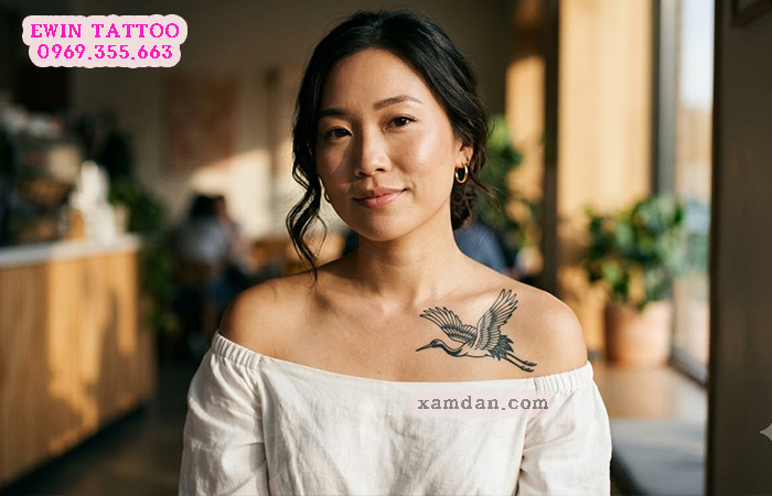 Ý nghĩa hình xăm chim hạc – Biểu tượng của trường thọ, thanh cao và may mắn