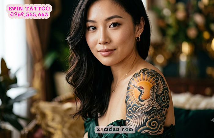 Ý nghĩa hình xăm chim hạc – Biểu tượng của trường thọ, thanh cao và may mắn