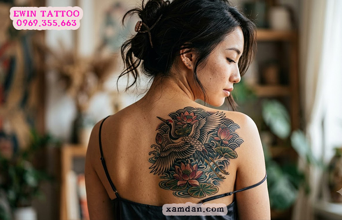 Ý nghĩa hình xăm chim hạc – Biểu tượng của trường thọ, thanh cao và may mắn